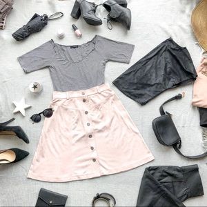 Pastel Pink Button Up Faux Suede Skirt